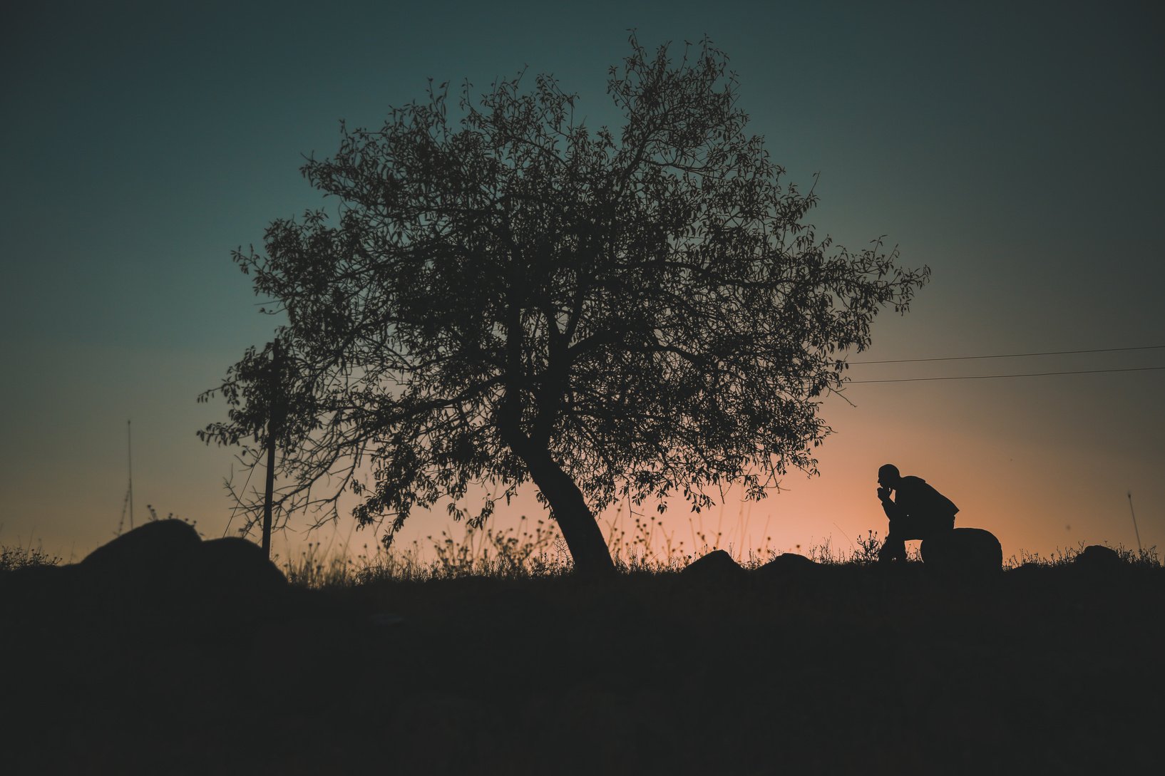 Unrecognizable man resting near tree